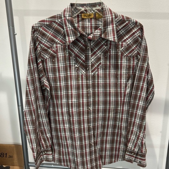 Wrangler Western Shirt Pearl Snap Button Closure Long Sleeve Plaid Multicolor L - Picture 3 of 7